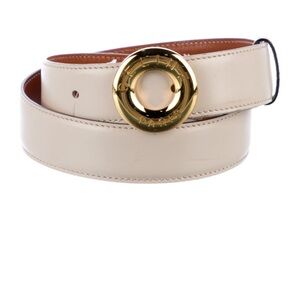 Celine Cream Leather Belt with Gold Logo Buckle